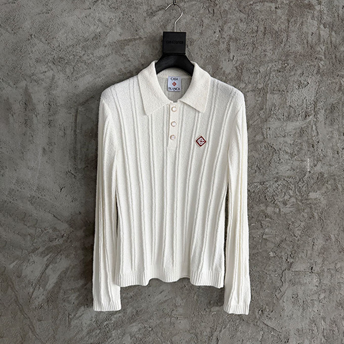 casablanca vertical rib long sleeve knit polo shirt